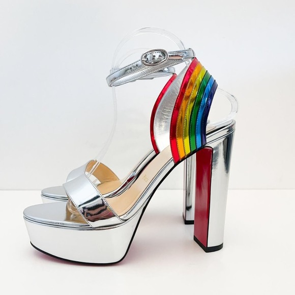 CHRISTIAN LOUBOUTIN Arkendisc Alta 130 metallic silver rainbow platform sandals - Picture 4 of 16